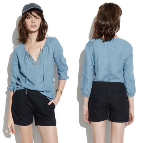 Madewell Pants - Madewell Deck Shorts Womens Pleated Linen Navy